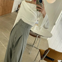 High-Waisted Wide-Leg Trousers Light Grey