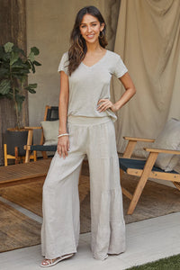 Raw  Hem V-Neck Tee Beige