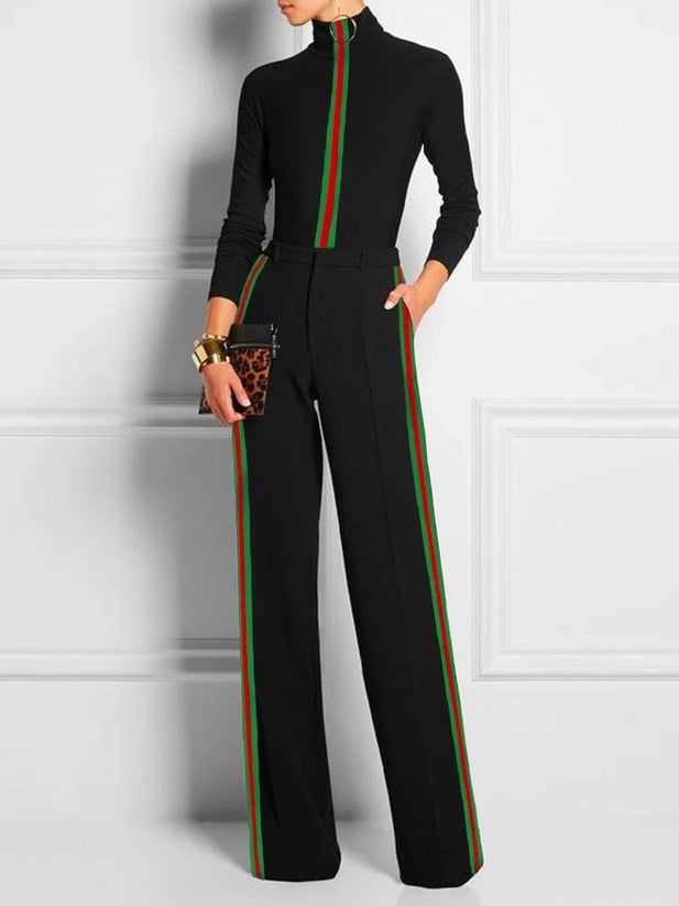 Long Contrast Striped Suit Pants