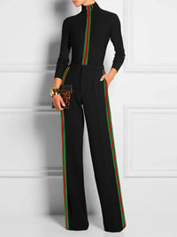 Long Contrast Striped Suit Pants
