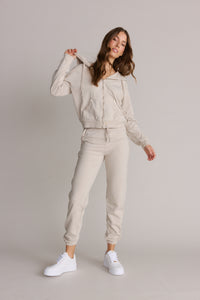 Lightly Distressed Jogger Pant & Hoodie Set, Beige