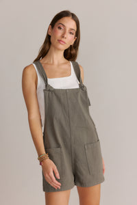 Washed Cotton Overalls Short Army Green