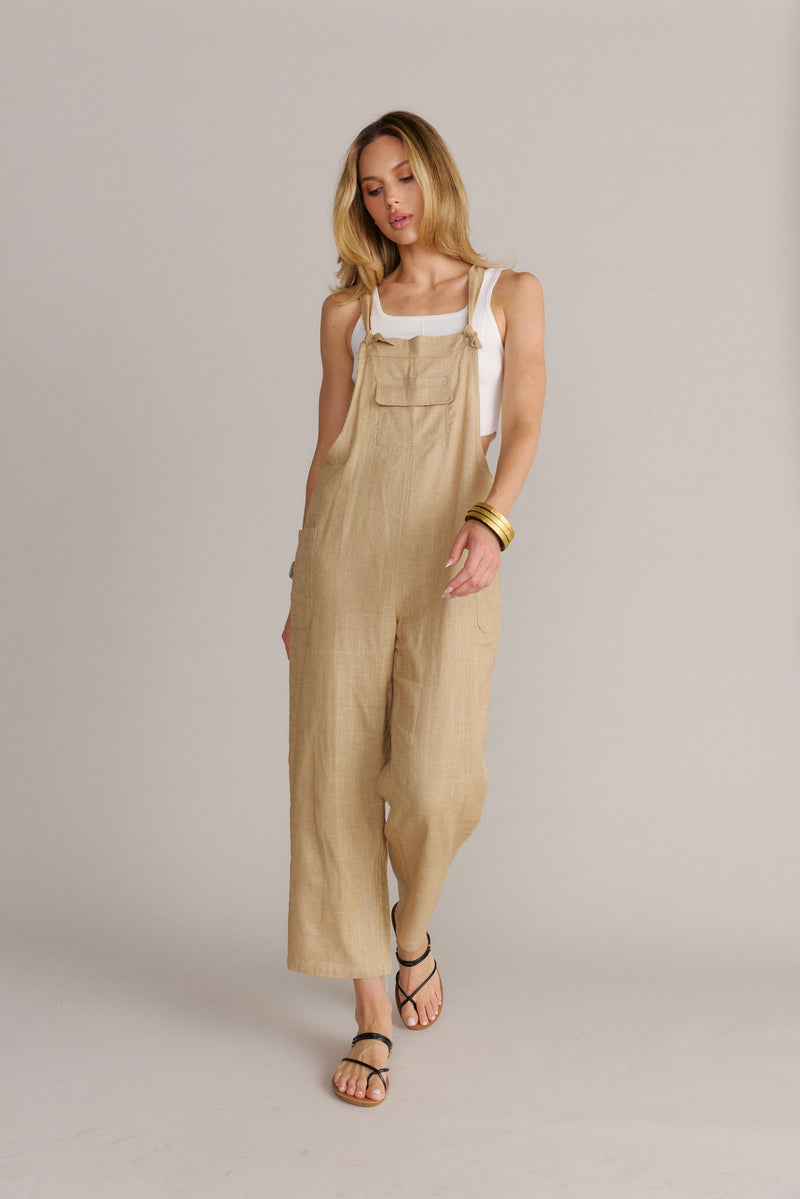 Classy Knotted Strap Overalls-Cappuccino