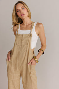 Classy Knotted Strap Overalls-Cappuccino