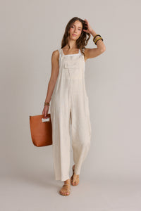 Classy Knotted Strap Overalls-Oatmeal