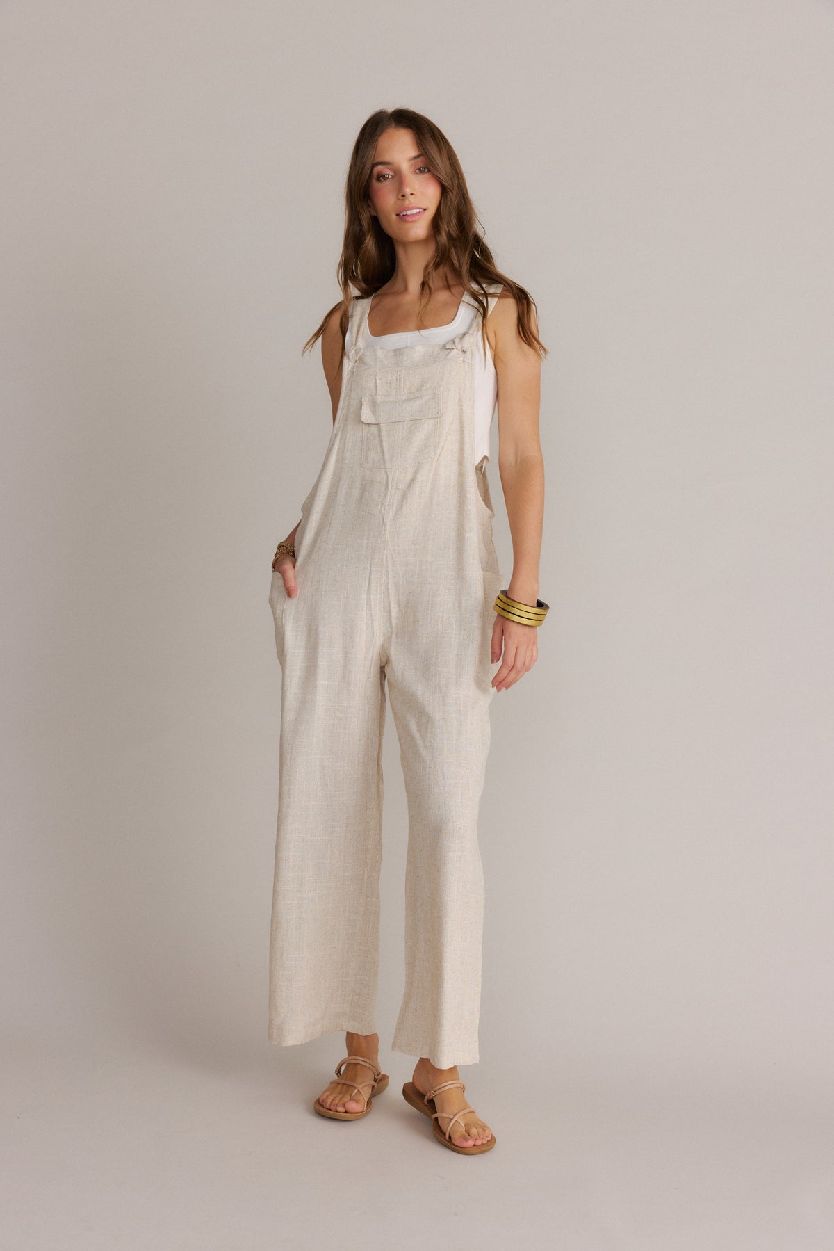 Classy Knotted Strap Overalls-Oatmeal
