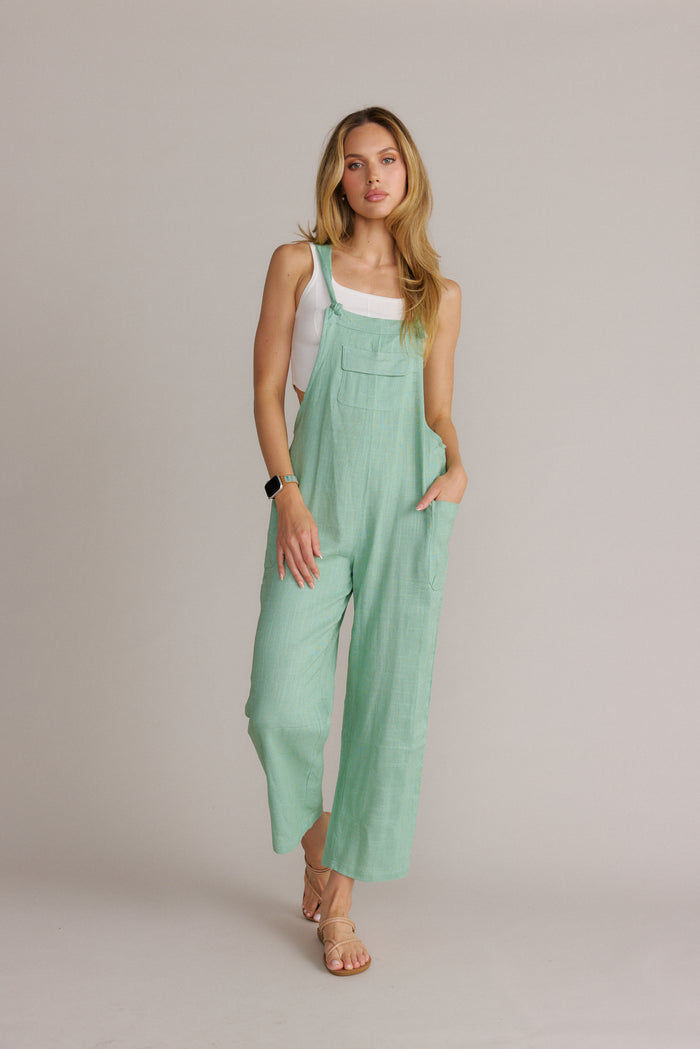 Classy Knotted Strap Overalls-Sage