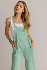 Classy Knotted Strap Overalls-Sage