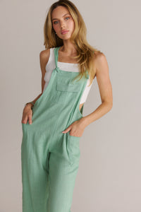 Classy Knotted Strap Overalls-Sage