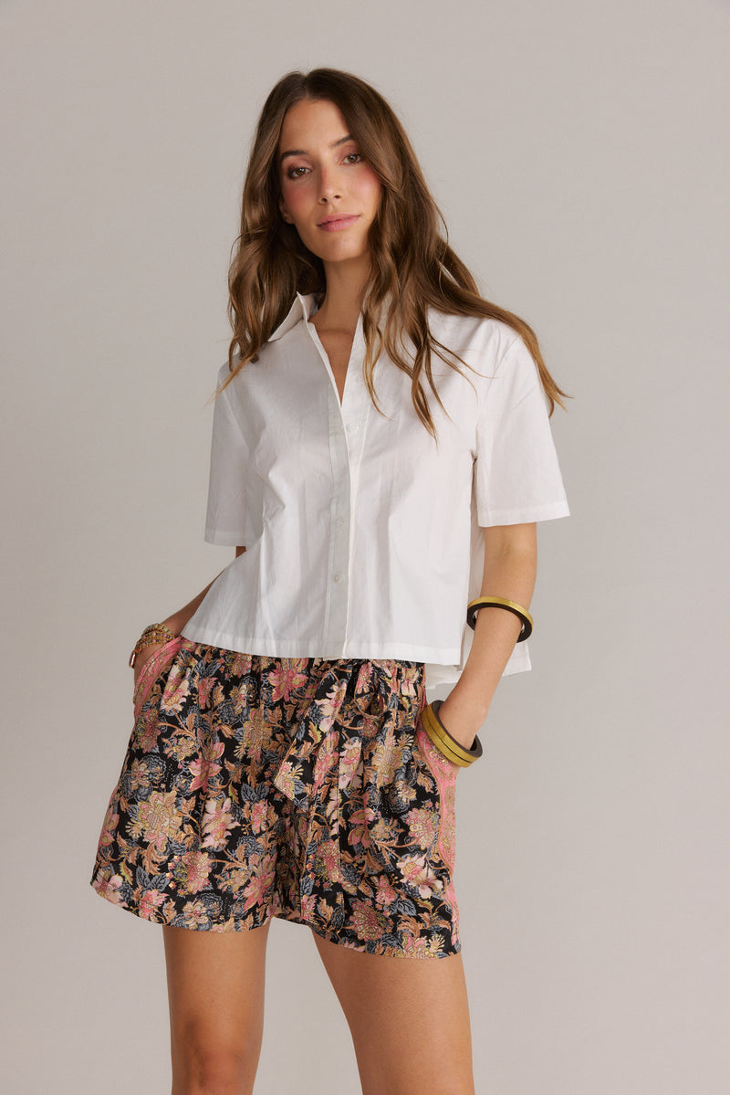 Printed Silky Boho Short Coral pink