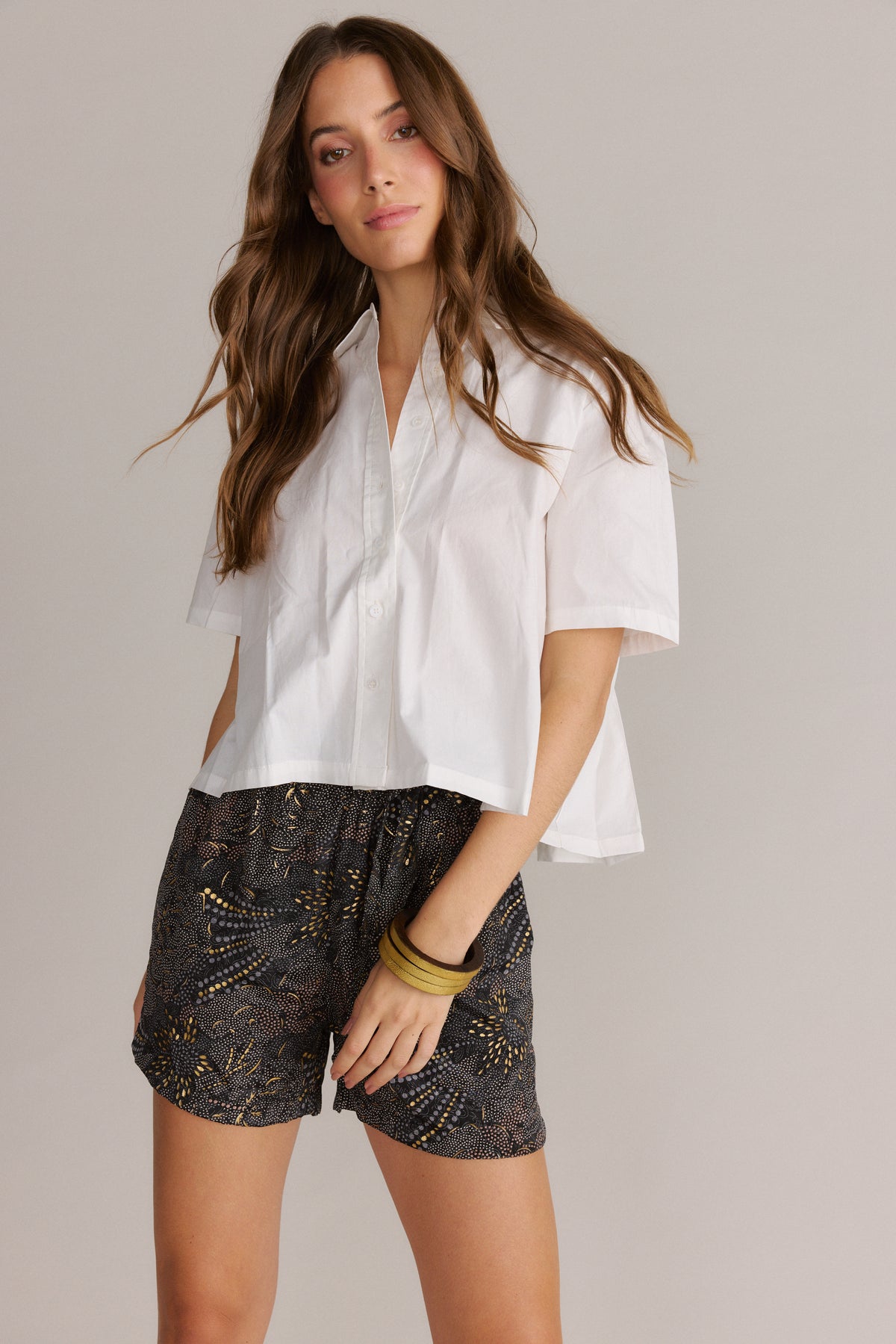 Printed Silky Boho Shorts Black