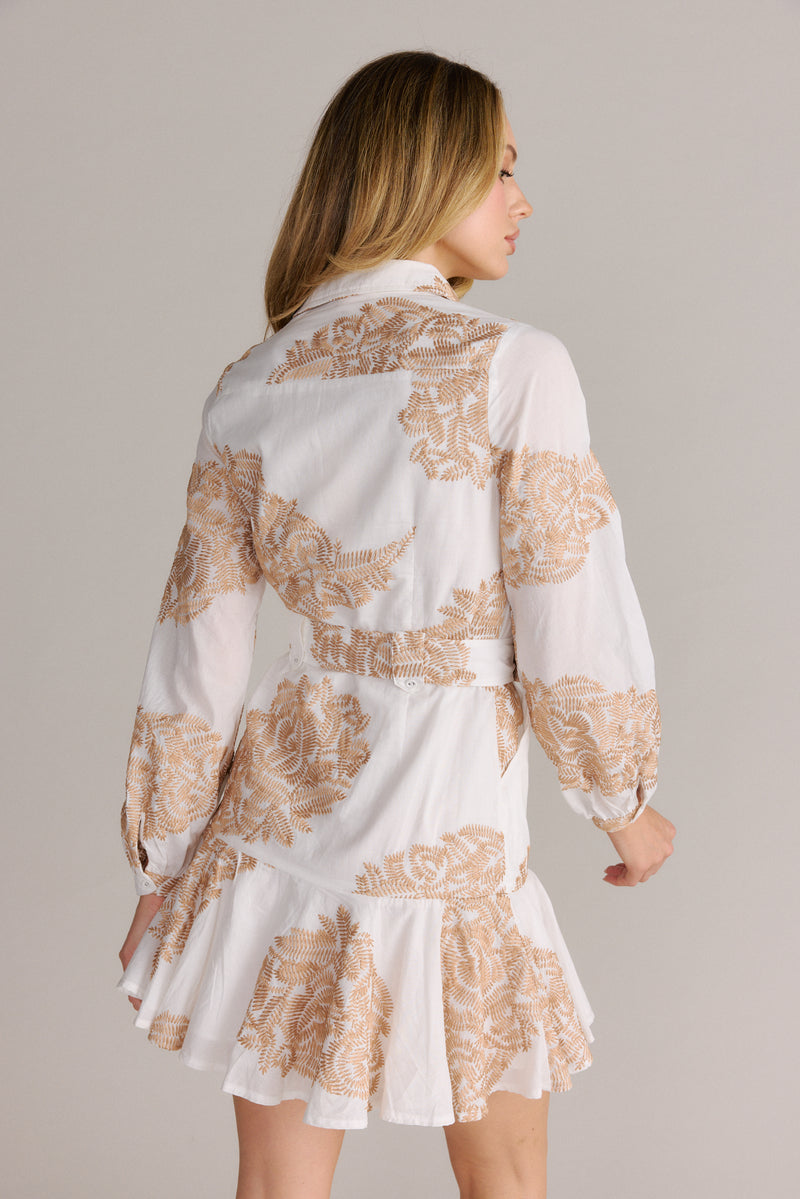 Embroidered Mini Belted Shirtdress