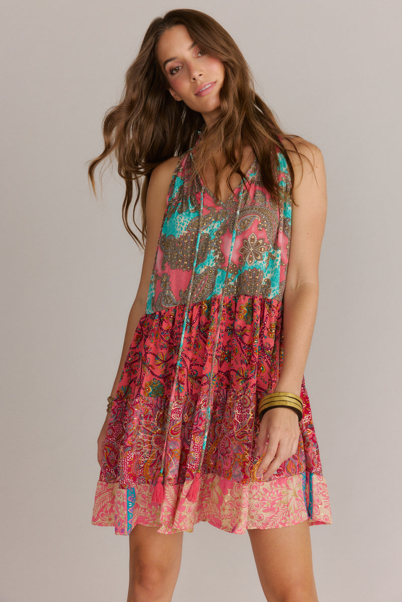 Coral Print Boho silky Dress