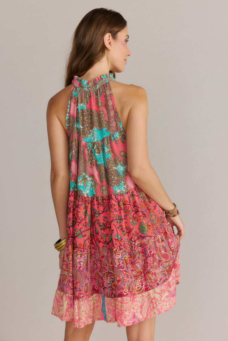 Coral Print Boho silky Dress