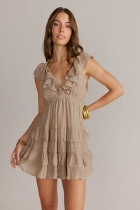Taupe Ruffled Mini Dress Open Back