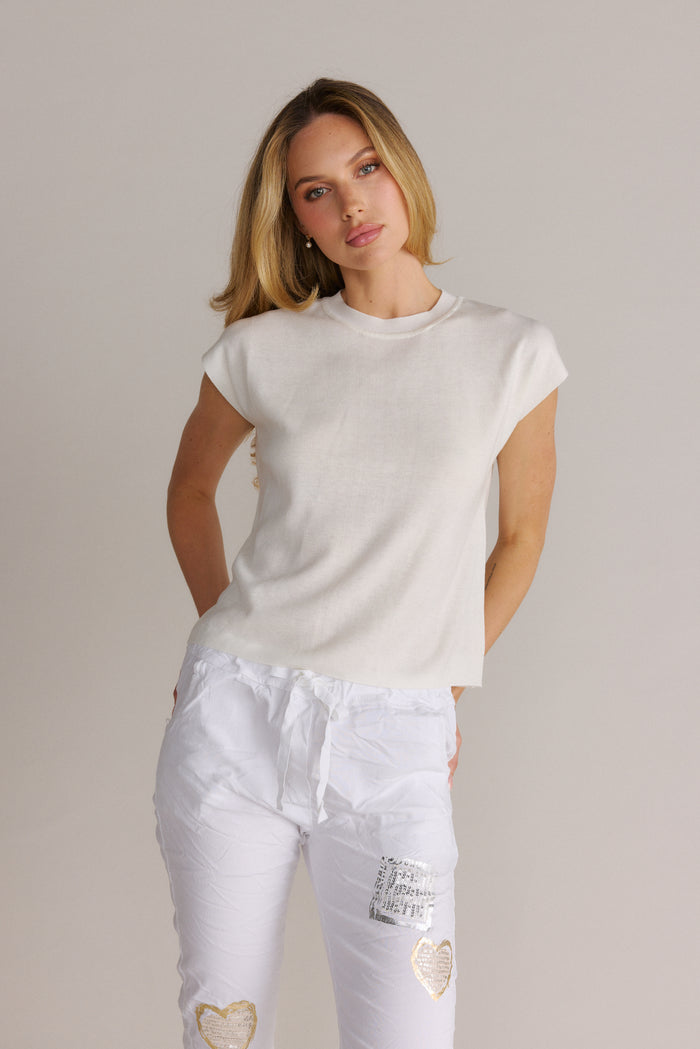 Round Knit Sweater Top Beige