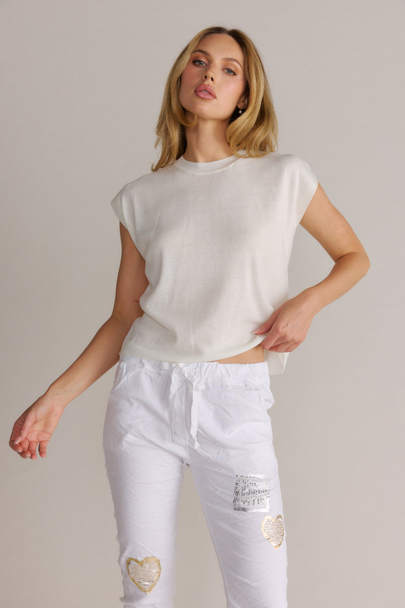 Round Knit Sweater Top Beige