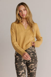 Collard V-Neck Knit Sweater Sand