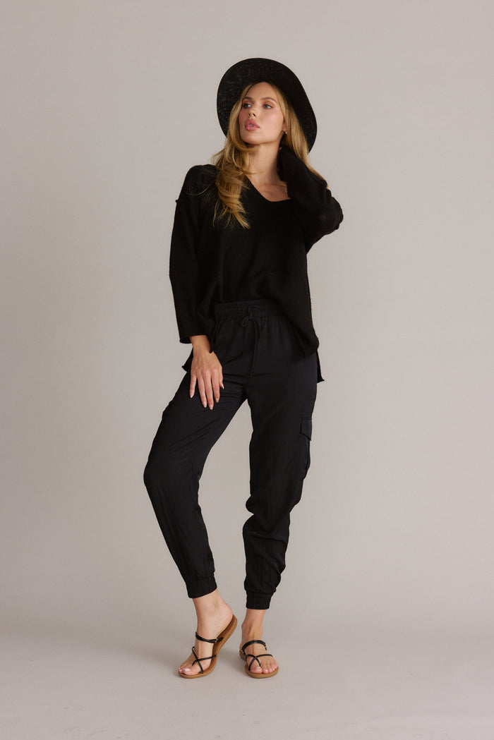 Satin Silky Black Jogger Pants