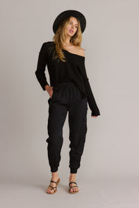 Satin Silky Black Jogger Pants