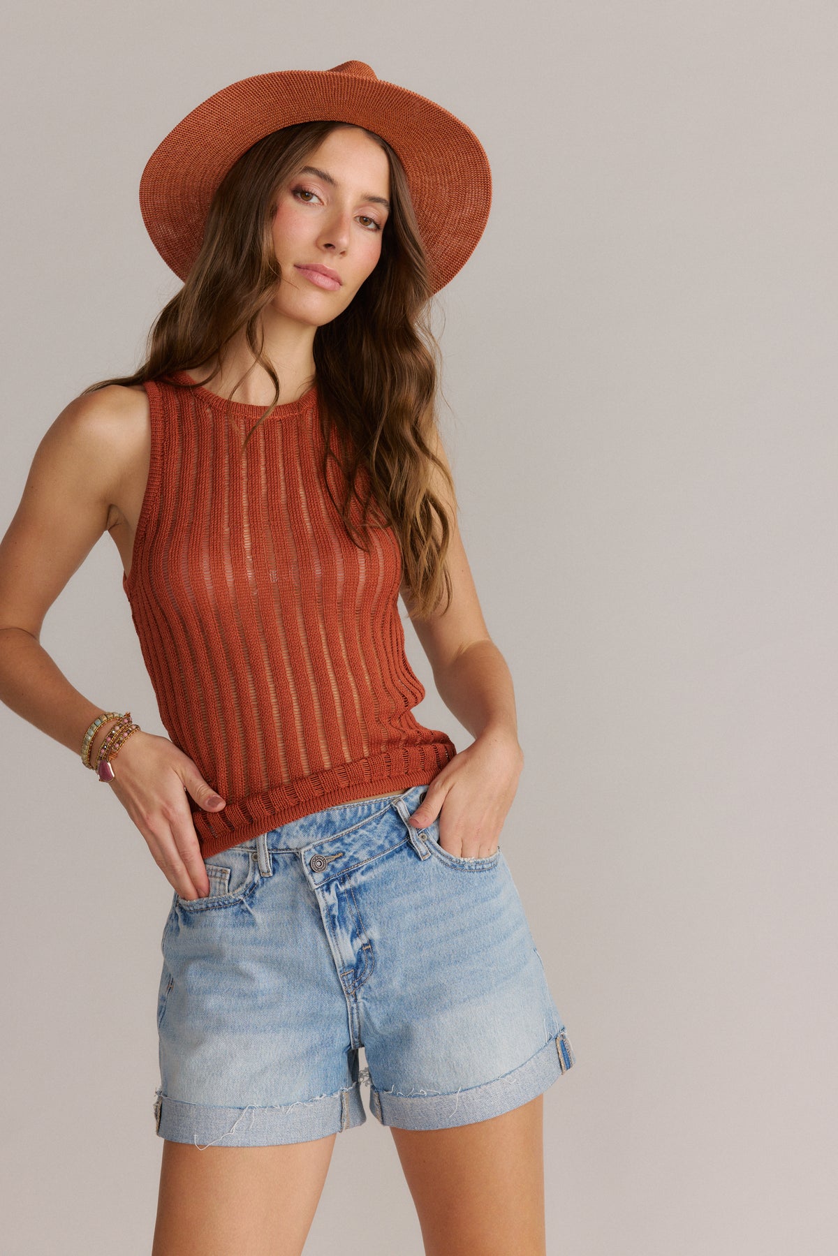 Open Stitch Knit Tank Top Baked Clay