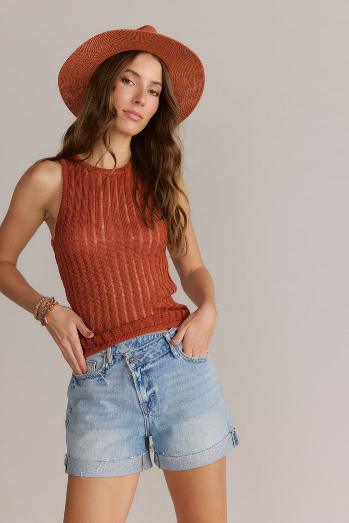 Open Stitch Knit Tank Top Baked Clay