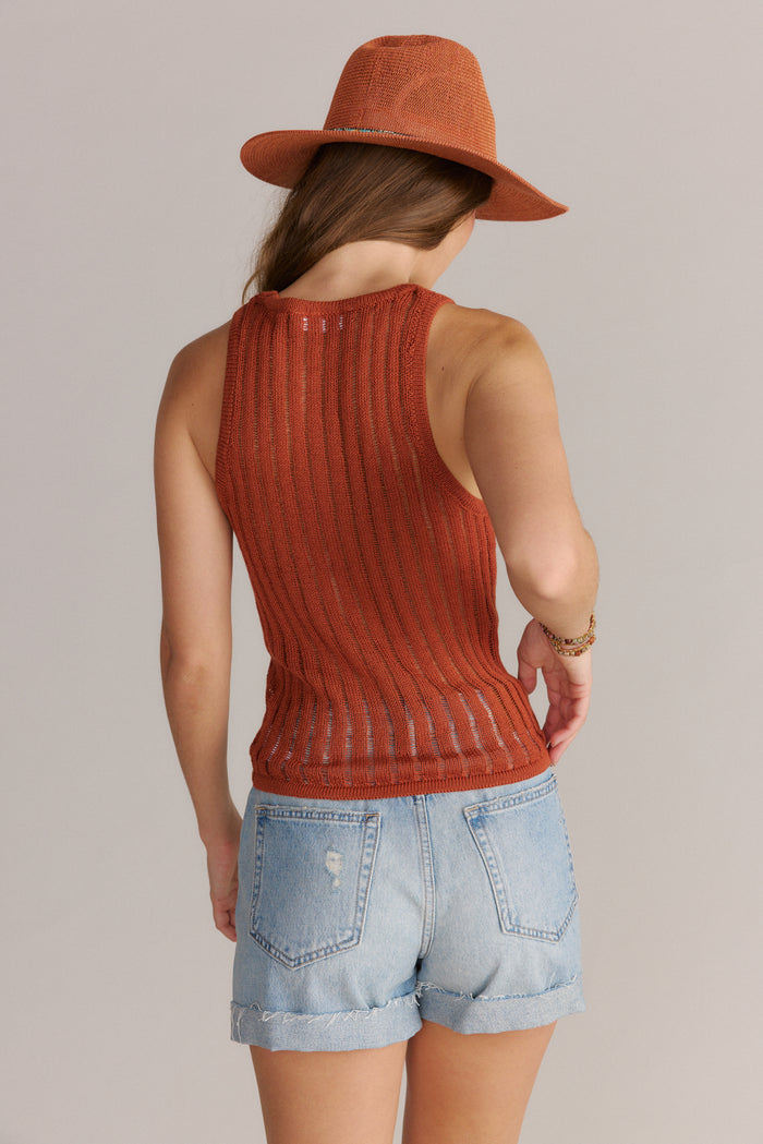 Open Stitch Knit Tank Top Baked Clay