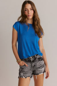 Round-neck Knit Sweater Top Blue