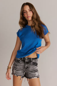 Round-neck Knit Sweater Top Blue