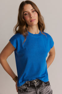 Round-neck Knit Sweater Top Blue