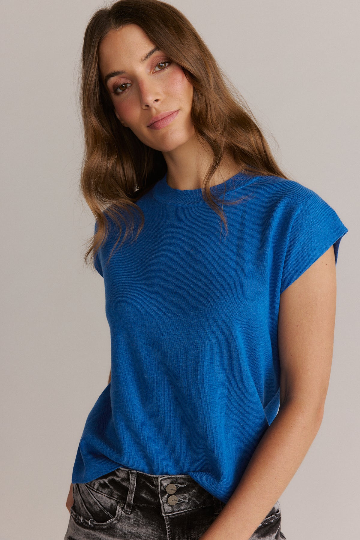 Round-neck Knit Sweater Top Blue