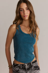 Scoop Neck Ribbed Tank Top with Racerback Dark Teal
