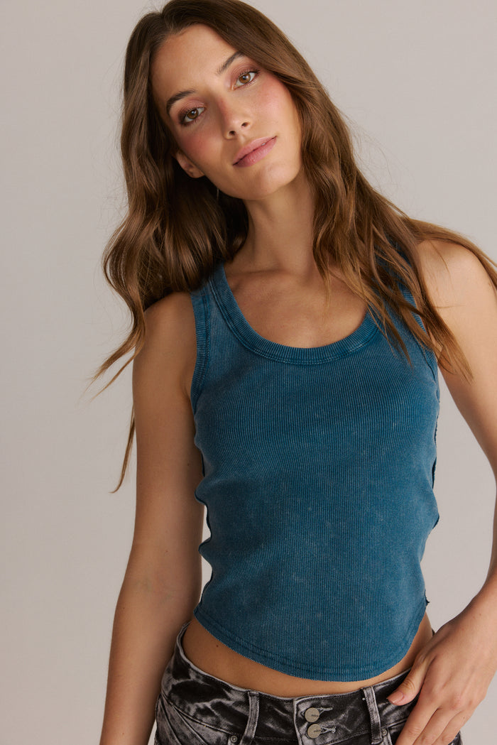 Scoop Neck Ribbed Tank Top with Racerback Dark Teal