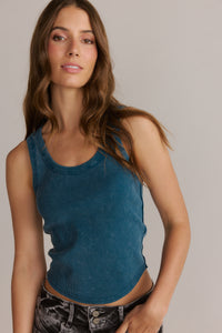 Scoop Neck Ribbed Tank Top with Racerback Dark Teal
