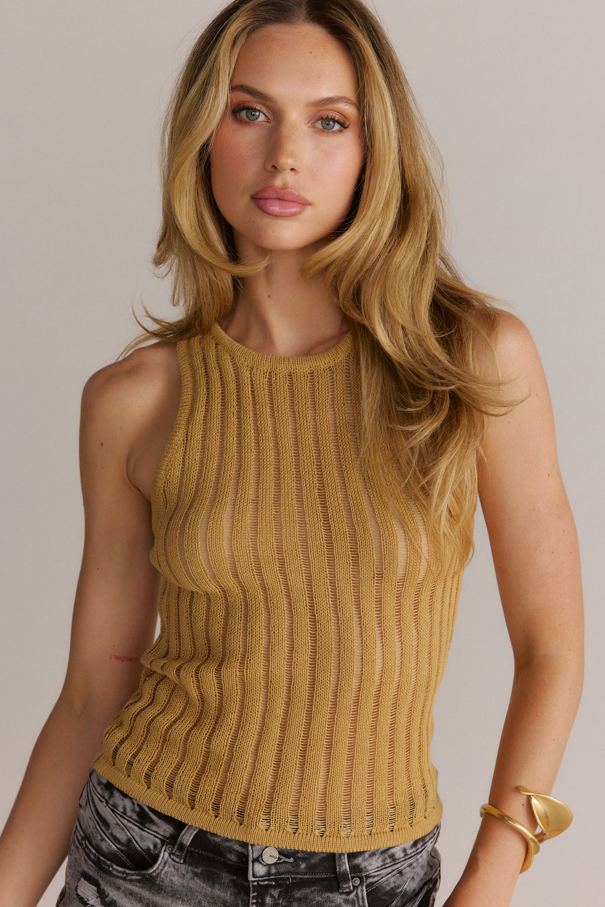Open Stitch Knit Top Sand