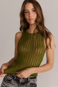 Open Stitch Knit Tank Top Moss
