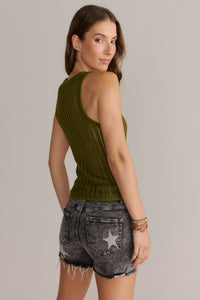 Open Stitch Knit Tank Top Moss