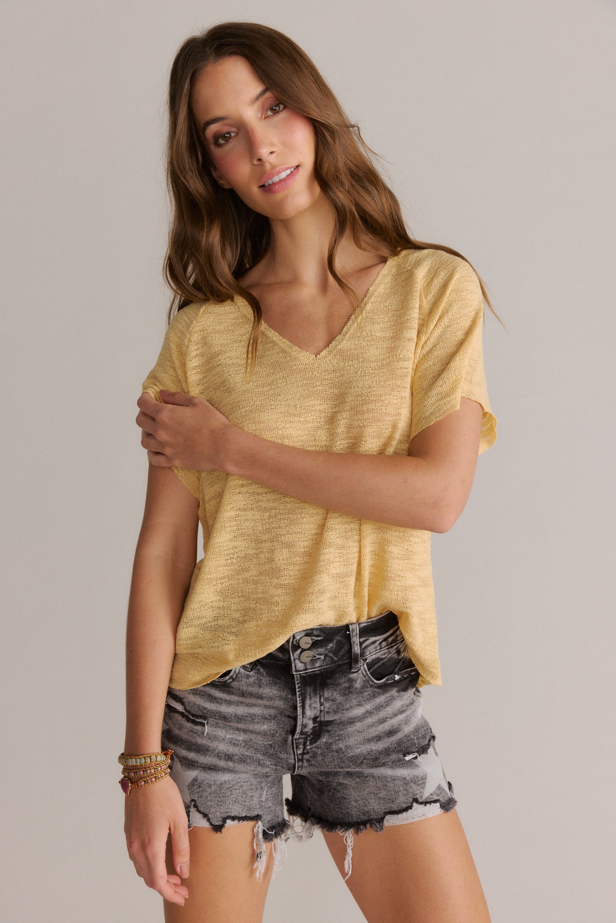 Slubby  Mustard V-Neck Tee