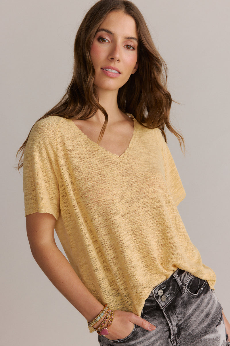 Slubby  Mustard V-Neck Tee