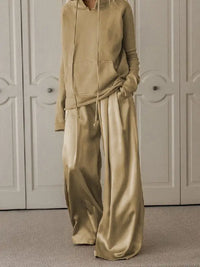 Solid Gold Hoodie & Wide Silky Pant Set