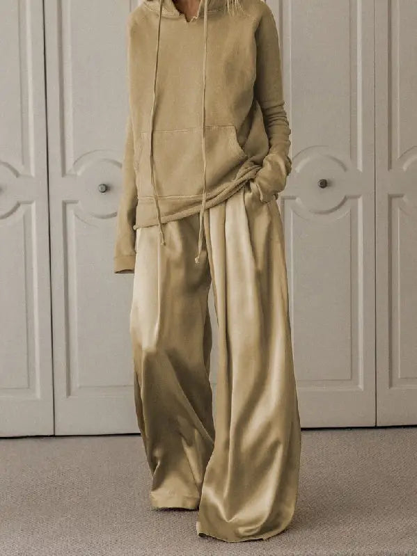 Solid Gold Hoodie & Wide Silky Pant Set