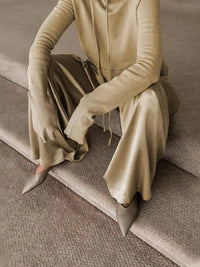 Solid Gold Hoodie & Wide Silky Pant Set