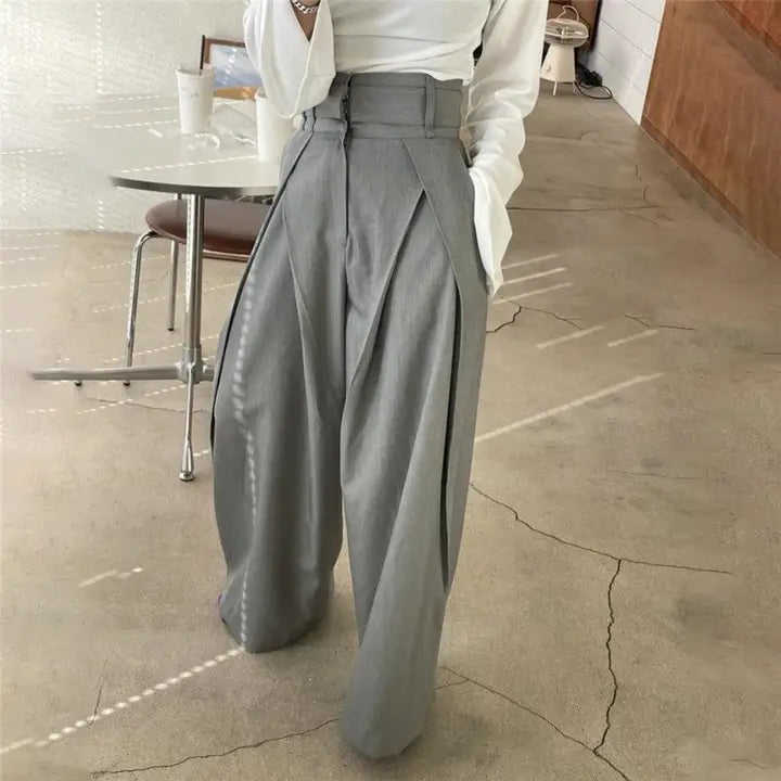 High-Waisted Wide-Leg Trousers Light Grey
