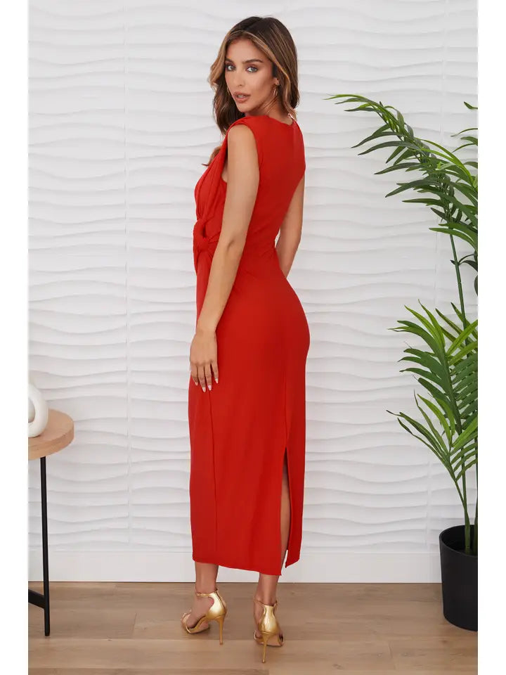 Sleeveless Maxi Evening Dress Red