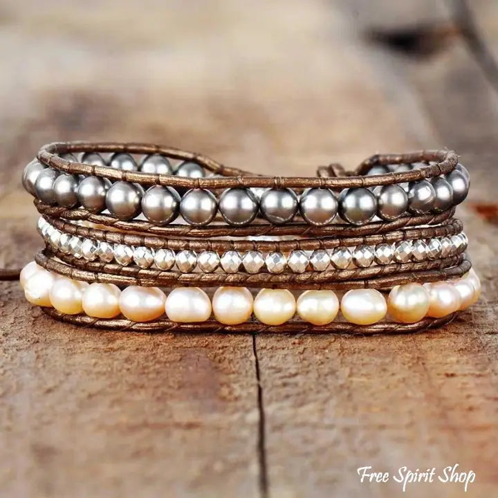 Two-Tone Freshwater Pearl Wrap Bracelet