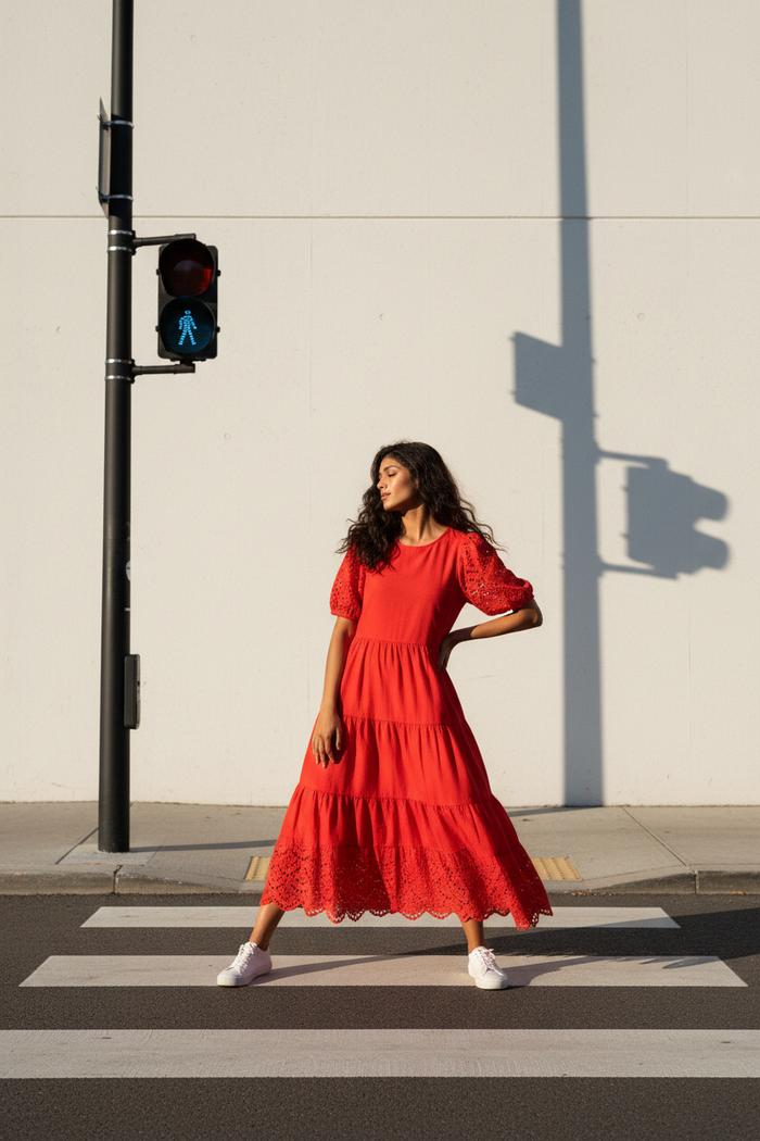 Tiered Midi Dress Orange