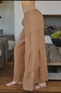 Linen Tiered Palazzo Pant Camel