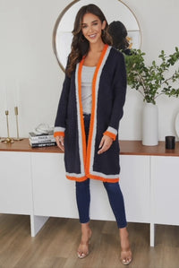 Strip Knit Cardigan Navy- Orange