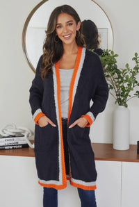 Strip Knit Cardigan Navy- Orange