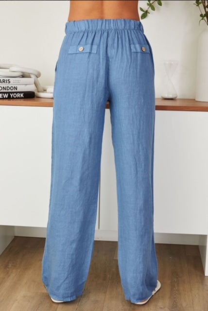 Blue Linen Dress Pant